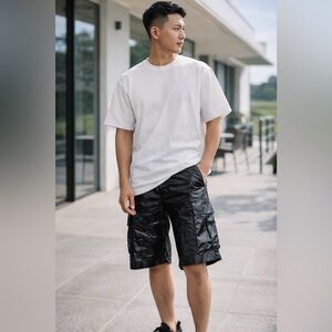 WAAC Glossy Black Cargo Shorts Nylon Techwear Korea Mens Size 2 NWOT